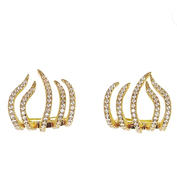 Gold 5 Prong Zircon Claw Earrings, Minimalist, Ear Climber, Ear Jacket - Picture 10 of 13